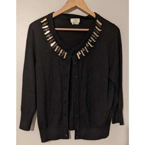 Kate Spade Black and Gold Neckline Embellished Cardigan - Picture 1 of 5